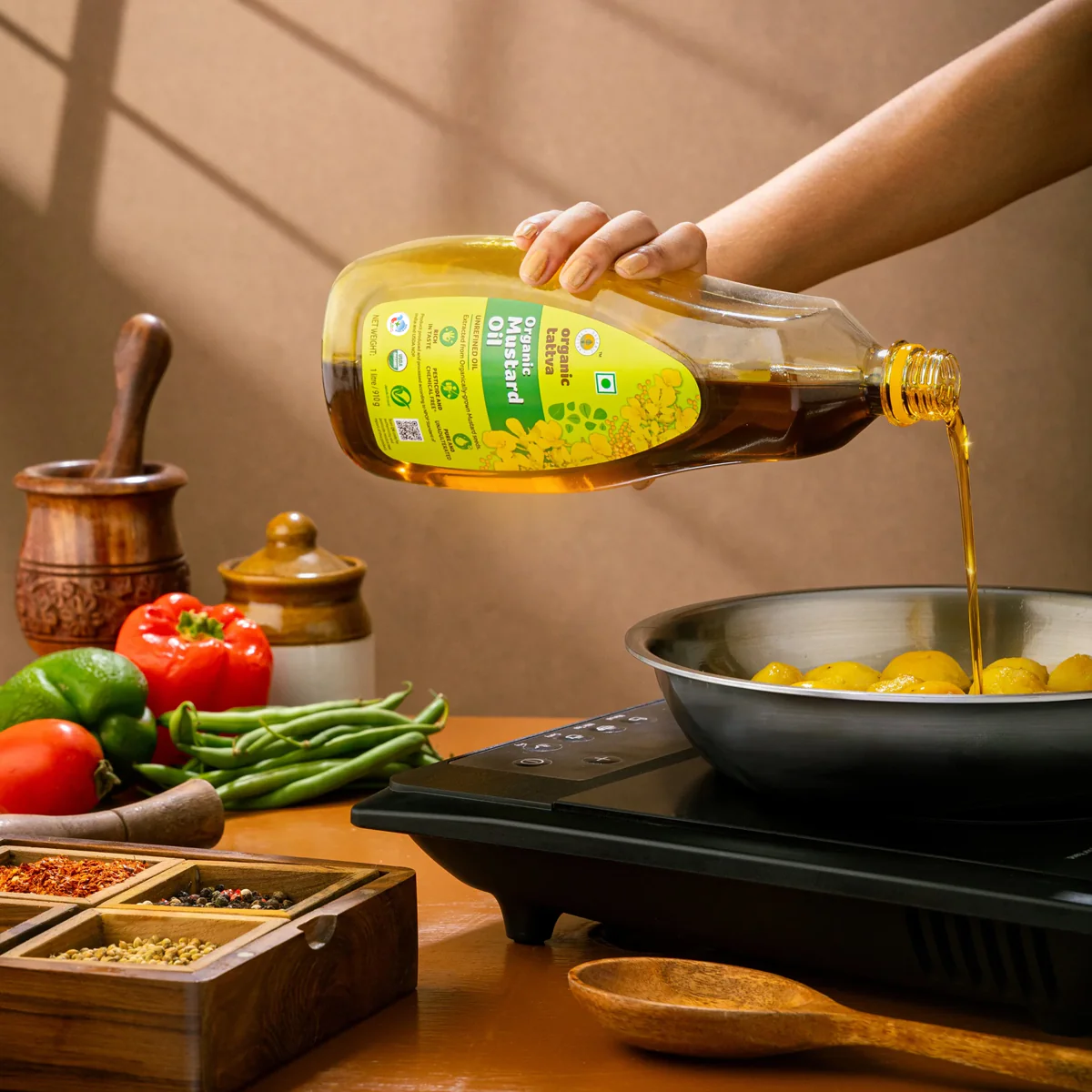 Rasoi Essentials Pack - Chakki Atta (Whole Wheat) – 5kg, Cold-Pressed Mustard Oil – 1L, Traditional Basmati Rice – 5kg & Arhar Dal – 1kgx2 - Image 5