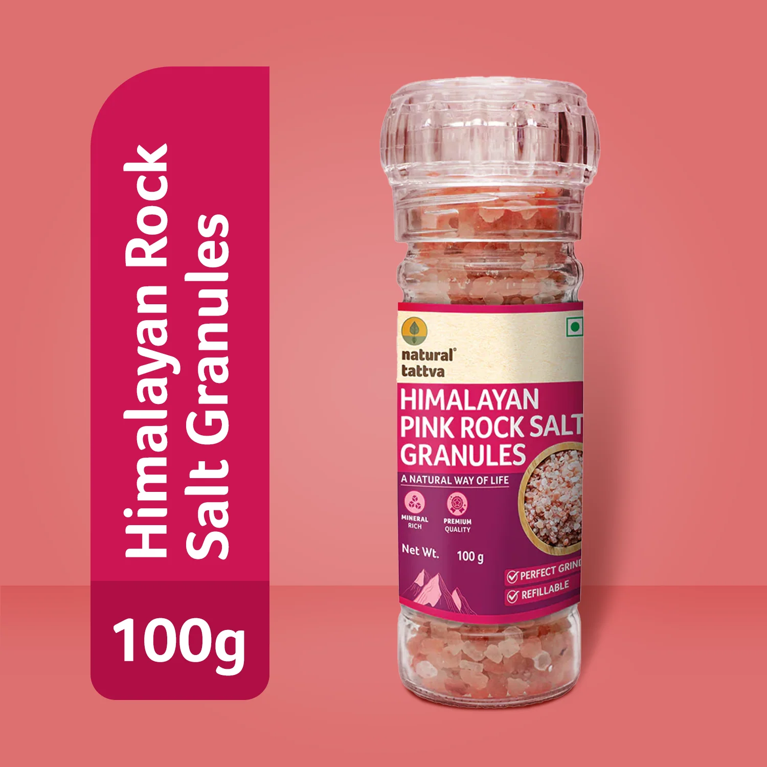 NATURAL TATTVA Himalayan Pink Rock Salt Granules, Grinder - Image 3