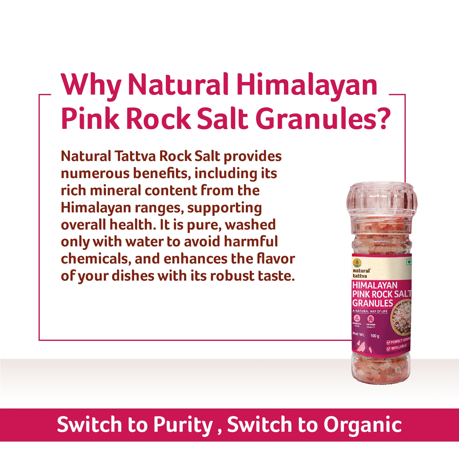 NATURAL TATTVA Himalayan Pink Rock Salt Granules, Grinder - Image 5